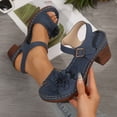 thumbnail image 6 of Yuanlong Womens Sandals Flower Ankle Buckle Strap Casual Shoes Open Toe Square Heels Comfort Beach Sandals, 6 of 9