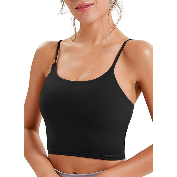 Womens Longline Yoga Tank Top Padded Sports Bra Camisole Crop Top with  Built in Bra 