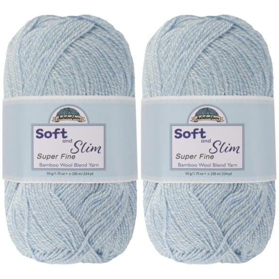 JubileeYarn Soft and Slim Yarn - 50g/Skein Bamboo Rayon Wool Blend - Glacier Blue - 2 Skeins