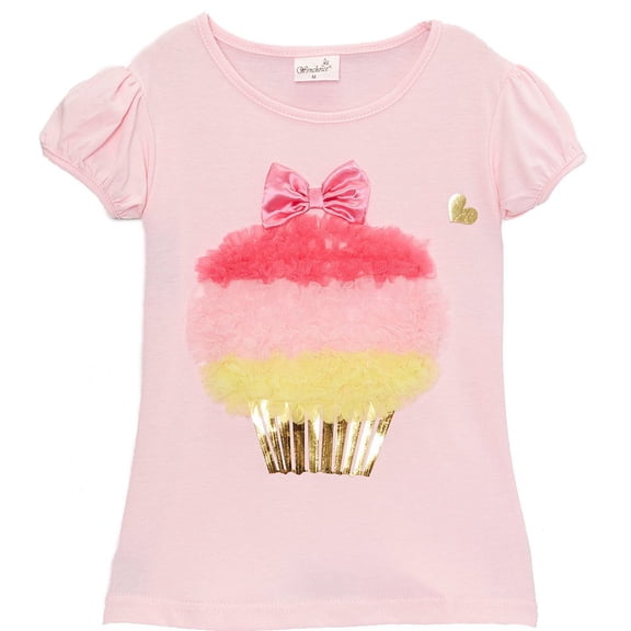 Wenchoice Girl's Pink Ruffle Cake Puff-Sleeve Tee - XL(7Y-8Y)
