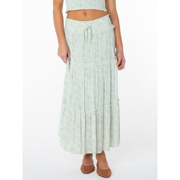 Celebrity Pink Women's and Women's Plus Floral Print Tiered Maxi Skirt, Sizes XS-4X