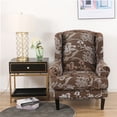 thumbnail image 2 of Sumhomie Housse Extensible Imprimée pour Fauteuil à Oreilles 2 Pcs, Brun, 2 of 4