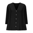 thumbnail image 6 of ShomPort Cardigans for Women 3/4 Sleeve Button up V Neck Tops Loose Breathable Casual Everyday Basic Shirts, 6 of 6