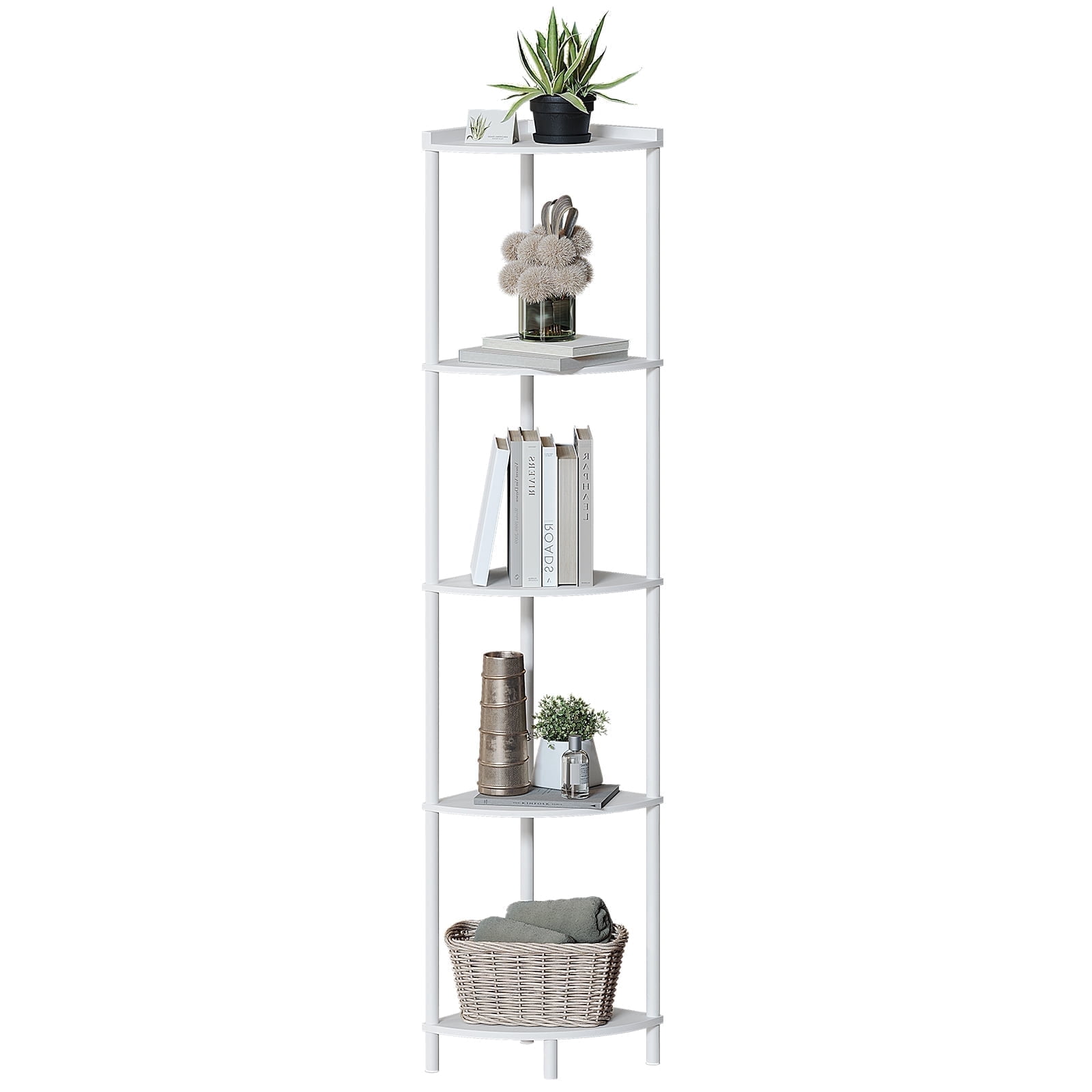 SUNMORY 65" Corner Shelf Stand, 5-Tier Industrial Corner Shelves, Wall Corner Bookshelf, Display Shelf Tall Shelf Plant Stand for Bedroom, Bathroom, Living Room, Corridor