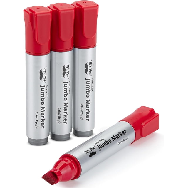 wqlpp-- Jumbo Permanent Markers, 4 Pack, Red, Chisel Tip, Large Permanent Markers, Color Permanent Markers Set, Jumbo Markers, Permanent Markers, Huge Poster Markers Jumbo, Thick Markers
