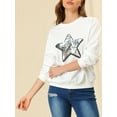 thumbnail image 5 of INSPIRE CHIC Women's Sequin Shiny Star Crew Neck Party Long Sleeve Sweatshirt Top White M, 5 of 6