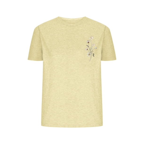 Camisetas de Verano de Mujer Pequeña Flor Impresa Cuello Redondo Manga Corta Superior, Verano Superior de las Mujeres