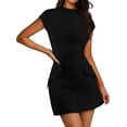 thumbnail image 1 of Robe d'Été pour Femme à Col Montant, Manches Courtes, Mini Robe de Boîte de Nuit Noire TTG, 1 of 8