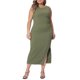thumbnail image 1 of Agnes Orinda Women's Plus Size Elegant Knit Slit Tank Midi Ruched Sleeveless Summer Bodycon Dresses Army Green 3X, 1 of 6