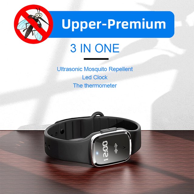 M2 Repelente de mosquitos ultrasónico Anti insectos Insectos Pulsera de plagas (Negro)