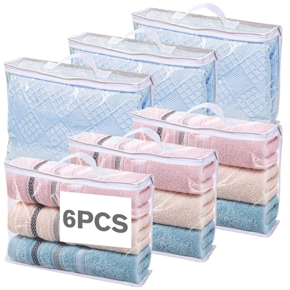 VEGCOO 6-Pack Clear PVC Storage Bags for Bedding, Jumbo Zippered Blanket Containers with Reinforced Handles, 6 Adhesive Labels Included, Waterproof Closet Organizers for Comforters, Linens & Clothes