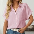 thumbnail image 5 of Aloohaidyvio Button Down Shirt Women Cotton Short Sleeve Blouses V Neck Collared Button Up Summer Beach Tops Pink, 5 of 6