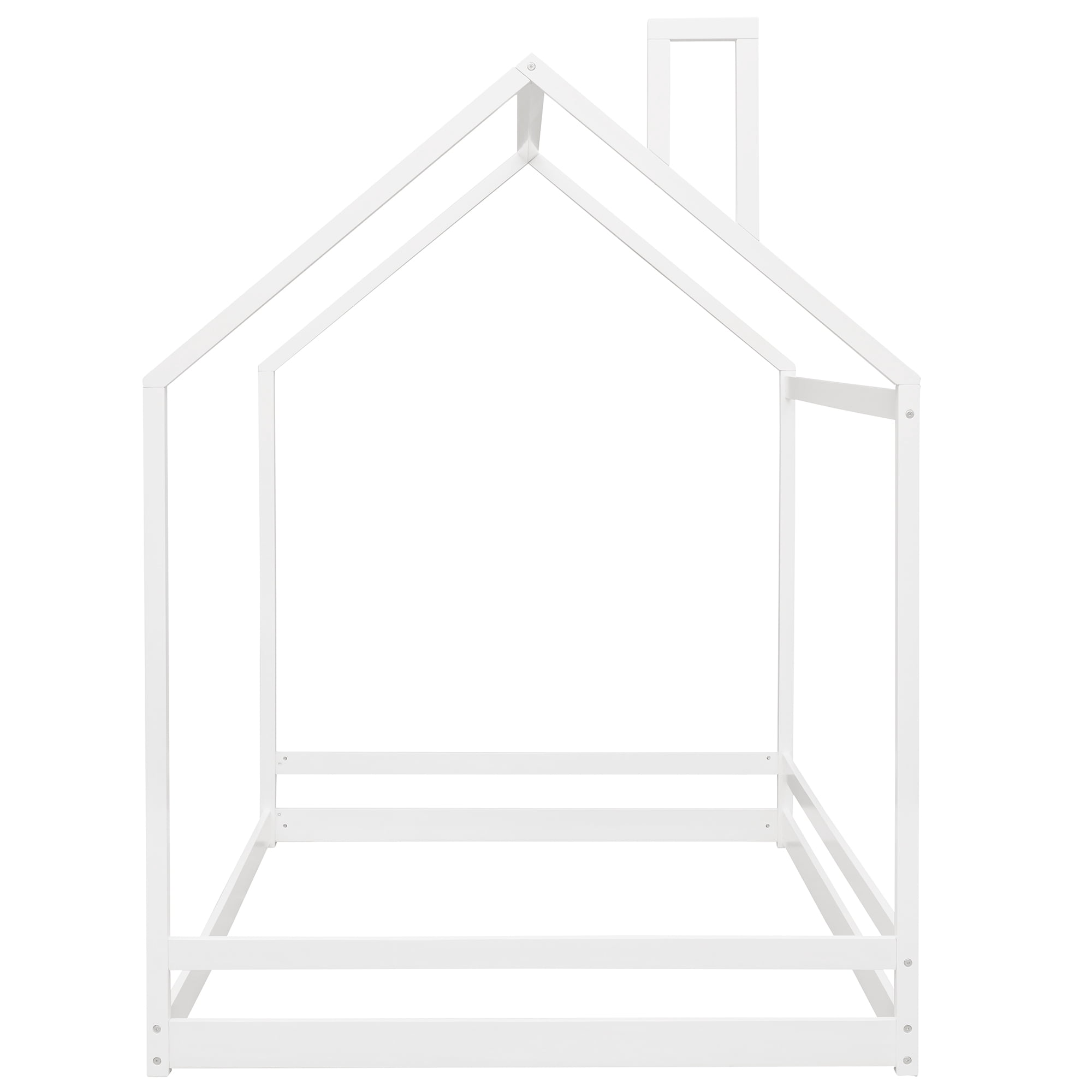Gewnee Full Size Floor Bed, Wood Twin House Bed with Rails for Toddler Kids,White