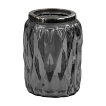 nu steel Glacier Smoke Collection Glass with Black Finish Metal Trim Tumbler Cup for Bathroom Vanity Countertops for Rinsing, Drinking, Storing Accessories and Organizing Makeup Brush, Liners - Smoke