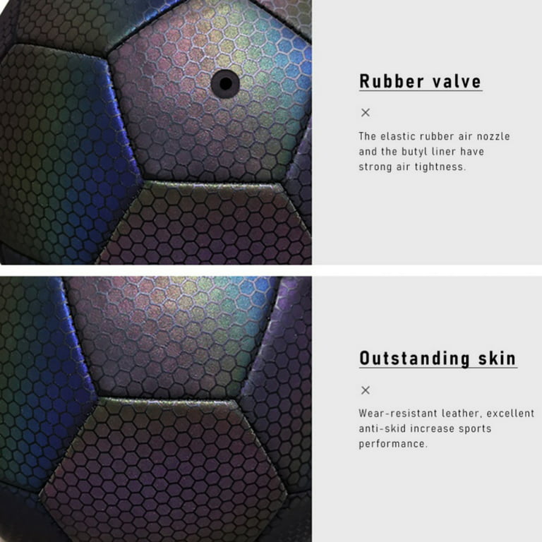 Reflective Soccer, Holographic Soccer Luminous Soccer, Glowing Soccer Ball  Size 4/5 Standard Practice Training Soccer, Glow in The Dark by Light