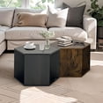 thumbnail image 3 of Modern Coffee Table, Hexagonal Small Coffee Table with Storage, Wood Coffee Table for Living Room, Wooden Coffee Table & End Table Side Table for Apartment, Black, 3 of 5