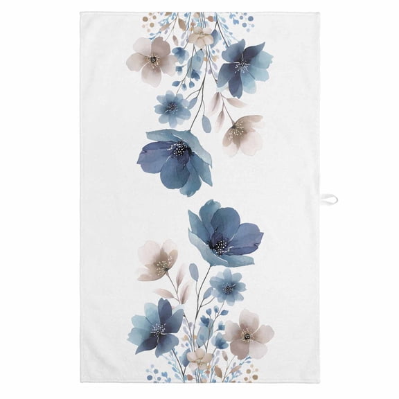 Navy Blue Floral 1 Pack Kitchen Towel, Water Absorbent Dish Towel, Watercolor Flowers Farmhouse Decorative Hand Towels - Quick Drying Cloth for Cooking Baking, 18x28 Inch