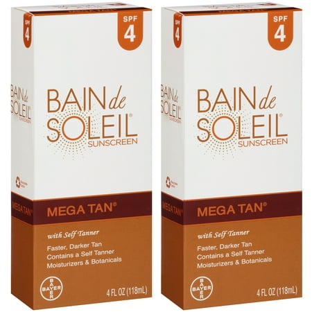 2 Pack Bain De Soleil Mega Tan SPF 4 with Self Tanner 4oz