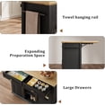 thumbnail image 4 of Mobile Kitchen Island Car with Wheels, 2 Glass Door Cabinets, 3 Open Shelves & 2 Drawers, Spice Rack & Towel Holder Cart with Trash Storage Cabinet for Small Kitchens, Dining Rooms, Camping, 4 of 9