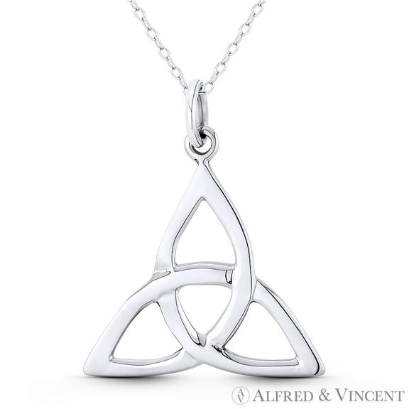 Trinity-Knot / Triquetra Celtic Charm 34x28mm (1.3x1.1in) Pendant & Chain Necklace in .925 Sterling Silver