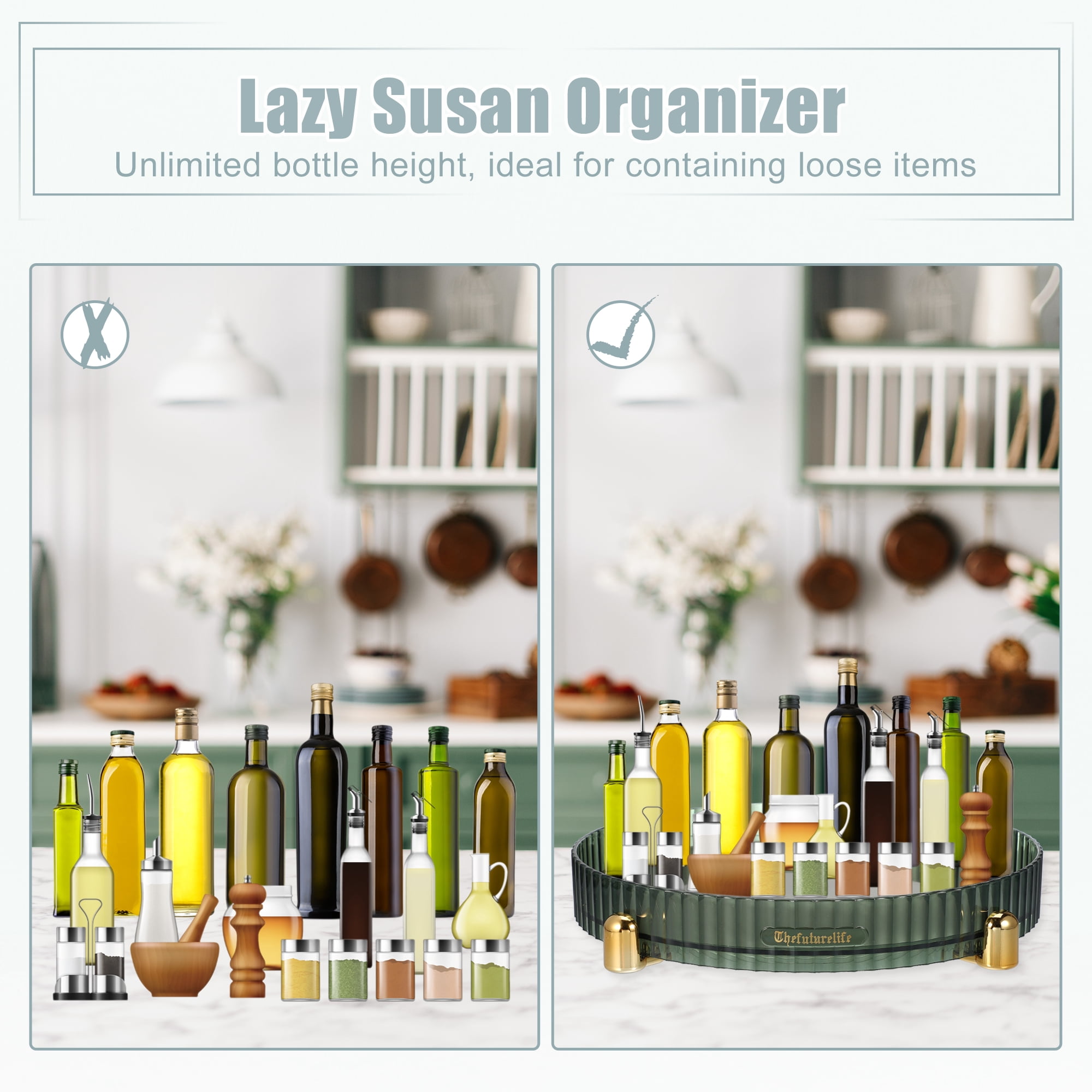 Unique Bargains Makeup Perfumes Organizer 360 Degree Rotating Round Storage Tray Dark Green