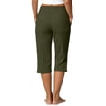 thumbnail image 4 of Capri Pants for Women Elastic Waist Relaxed Fit Casual Soft Cotton Linen Pants with Pockets Summer Outdoor Athletic Hiking Army Green M, 4 of 7