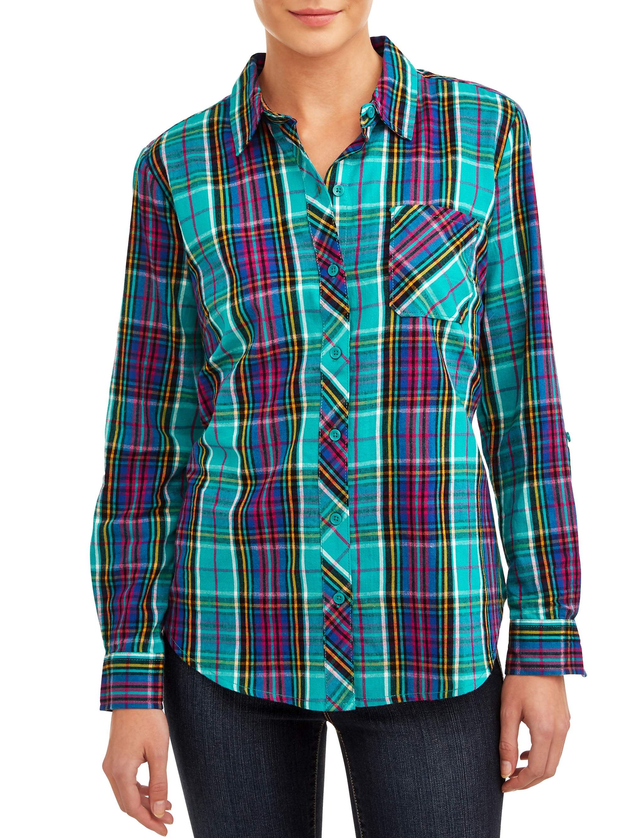 Time and Tru Women's Woven Plaid Shirt 