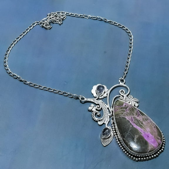 Purple Labradorite,Iolite Handmade 925 Sterling Silver Jewelry Necklace 18"