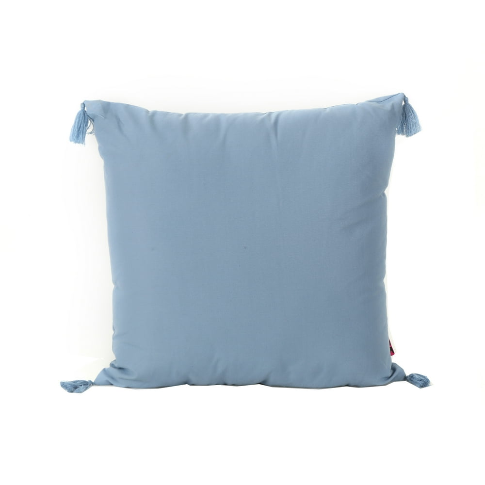 Noble Fabric Tassel Square Throw Pillow, Light Blue