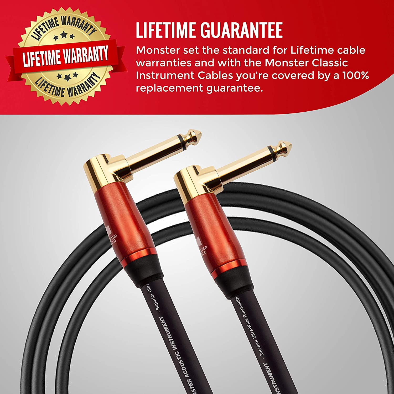 Monster Cable Prolink Acoustic Pro 8in Audio Instrument Cable, Right Angle to Right Angle, Black