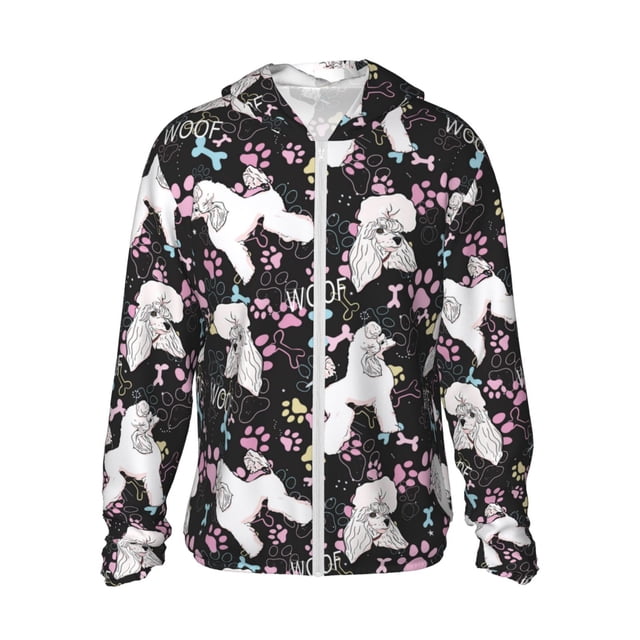 KLL Mignon Chien Caniche Imprimé Veste à Capuche Extérieure Protection Solaire UPF 50+ pour Hommes et Femmes Manches Longues Pêche Randonnée Performance Shirt-3TG
