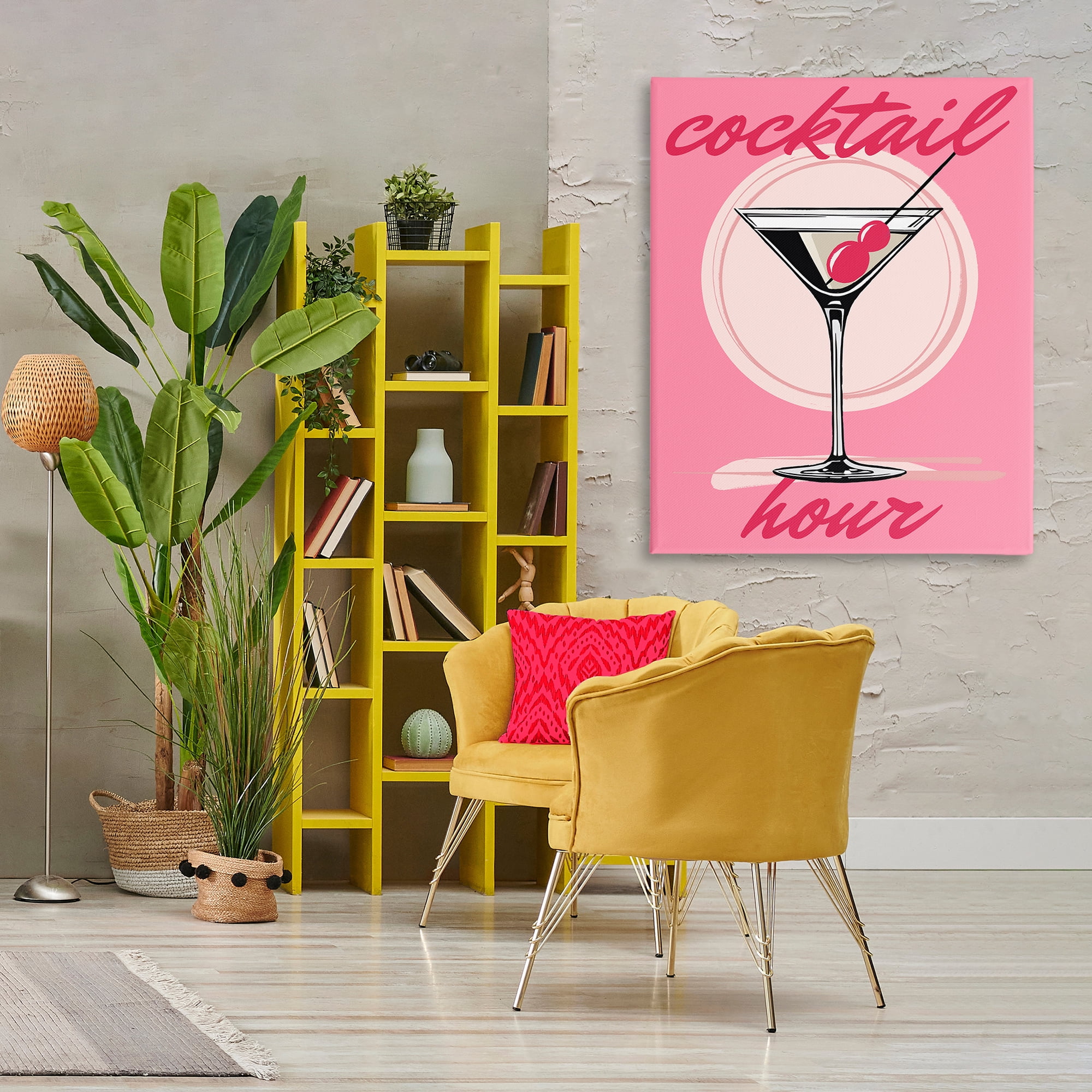 Stupell Industries Pink Cocktail Hour Food & Beverage Painting Wrapped Canvas Art Print Wall Art, 36 x 48