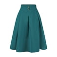 thumbnail image 2 of INSPIRE CHIC Pleated Midi Skirt for Women's Button Decor High Waist Casual Office Swing Skirts M Lake Blue, 2 of 6