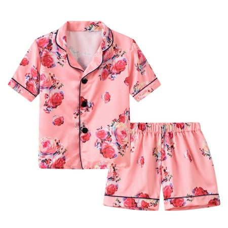 

LIhncine Girls Pajamas Kids Toddler Boy Girls Clothes Casual Cartoon Prints Short Sleeves Top Waist Shorts Pajams Sleepwear Set Outfit Baby Toddler Pajamas(Red 4-5 Years)