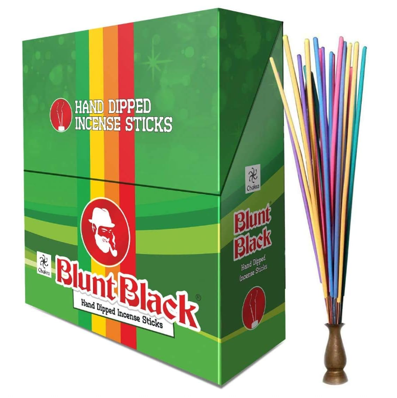 Chakra Blunt Black Hand Dipped Incense Sticks - Display Box with 12 Unique Fragrances – 10.5" Incense Sticks, 72 Pouches (12 Sticks per Pouch)