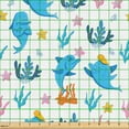 thumbnail image 2 of Ambesonne Animal Art Fabric by the Yard Upholstery, Humanized Dolphins Art, 1 Yard, Blue and Multicolor, 2 of 5