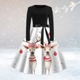 thumbnail image 1 of Pisexur Robe de Noël pour Femmes Col Rond Manches Longues Patchwork Joyeux Noël Imprimé Grande Robe Invité de Mariage pour Femmes, Robe de Fête de Noël, 1 of 3