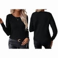 thumbnail image 2 of Womens Trendy Casual Crewneck Long Sleeve Cable Knit Light-Weight Oversized Fall Sweaters Pullover Tops Black M, 2 of 7