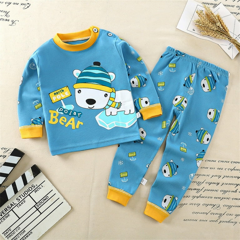 JDEFEG Boys Clothes Size 3 T Toddler Kids Baby Pj’S Boys Girls Long Sleeve  Cute Cartoon Tops Pants Sleepwear Pajamas Outfits Set 2Pcs 18 Month Old Boy