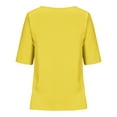 thumbnail image 5 of Lovskoo Linen Summer Tops for Women 2024 Round Neck Short Sleeve Solid Color Casual Linen Knot Button Top Yellow, 5 of 6