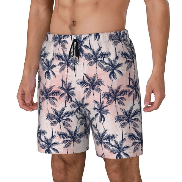 Balery Tropics Palm Trees Bañador para hombre, shorts de playa de secado rápido con entrepierna y forro de compresión-3X-Large