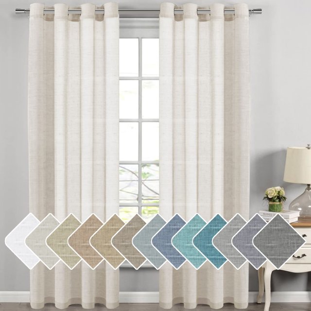 Cortinas de lino Paneles de cortina de mezcla de lino natural para sala de estar/cortinas transparentes de lino que reducen la luz 84 pulgadas de largo Juego de 2 paneles Paneles de ventana con ojales de níquel, NaturalNatural52"W x 108"L