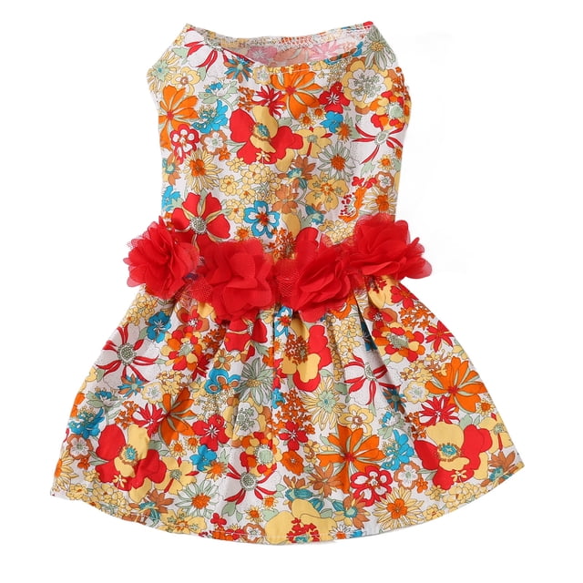 Vestido floral para perro con estampado de flores de colores, suave, para niñas, para cachorros, perros pequeños, gatos, bodas, San Valentín, uso diario, tallas S