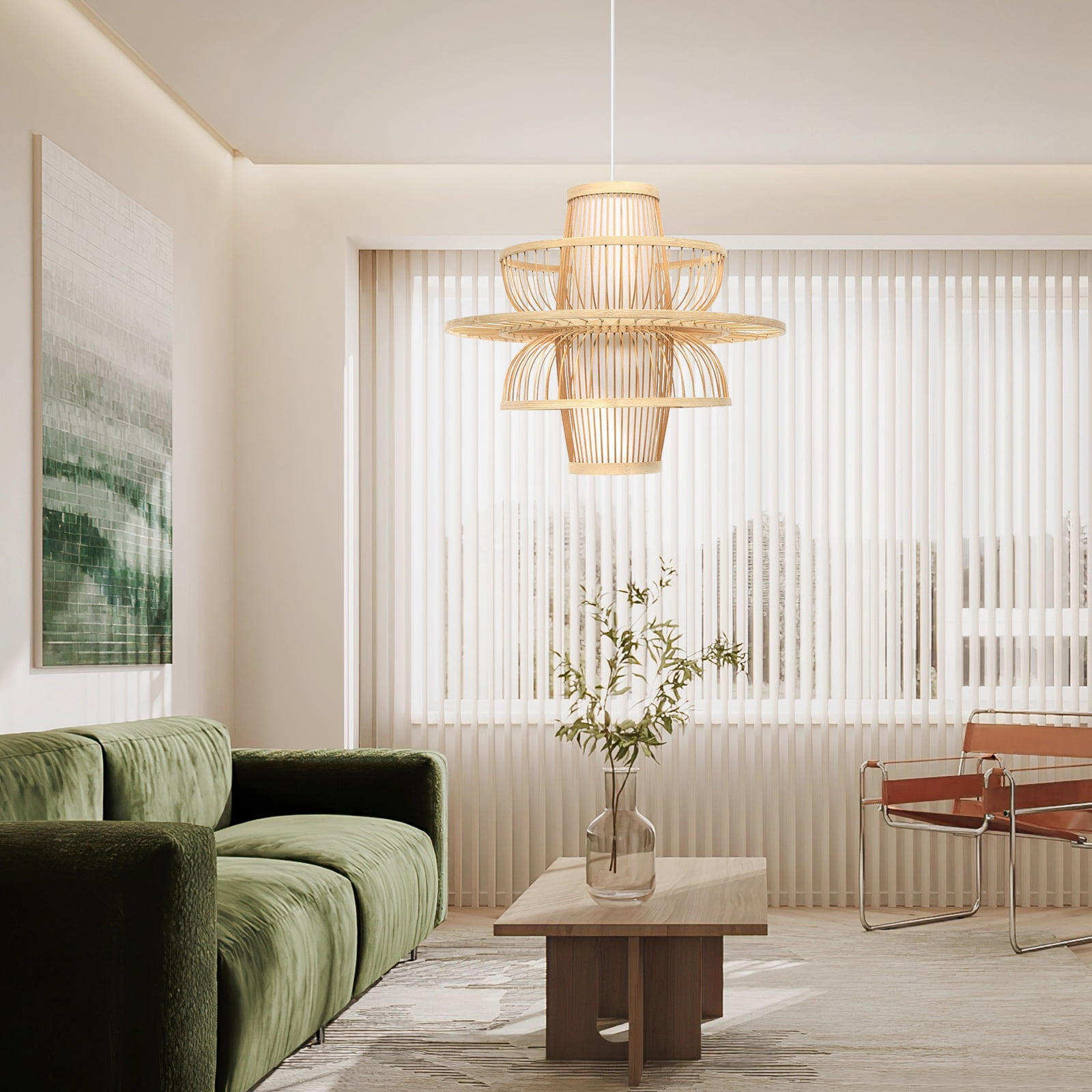 Arturesthome Vintage Bamboo Wicker Rattan Chandelier Lantern Pendant Light Hanging Ceiling Lamp Fixture