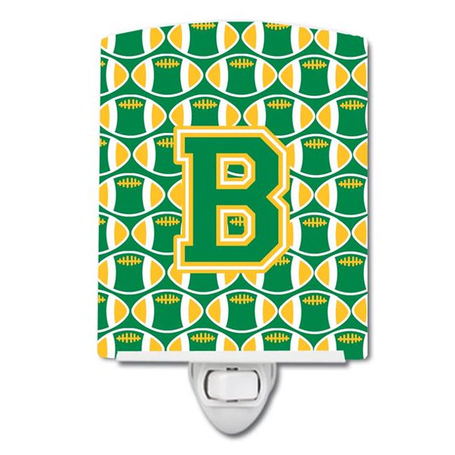 Carolines Treasures CJ1069-BCNL Letter B Football Green & Gold Ceramic Night Light