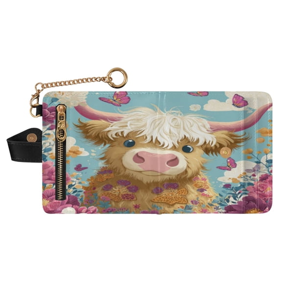 Small Wallet For Women Bifold Leather Pocket Coin Credit Card Holder With RFID Blocking A Cute Highland Cow