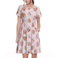 thumbnail image 1 of Easygdp Strawberry Cake para Vestido Transpirable de Mujer, Vestido Suelto de Manga Corta con Pliegues y Bolsillos para el Verano, 1 of 6