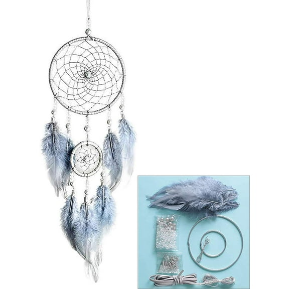 DIY Dream Catcher Making Kit, Macrame Dream Catcher Craft Supplies for Kids Bedroom Wall Decor Nursery Baby Room Hanging Wedding Ornaments Party Handmade Gift (Grey)