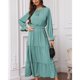 thumbnail image 2 of Vestido Dobladillo con volantes Manga larga Color puro Cordón Cintura alta Vestido de moda para mujer Verde claro L, 2 of 5