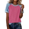 thumbnail image 2 of Sentmoon Chemise en Denim Femme Chemisiers d'Été pour Femmes Manches Courtes Col Rond Patchwork Coupe Régulière avec Imprimé T-Shirts Extensibles pour Femmes Décontractés pour Voyage et Vacances 3TG-5TG, 2 of 5